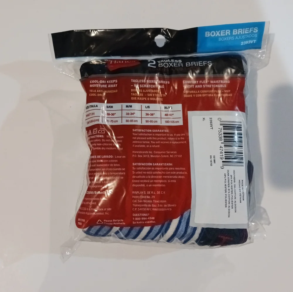 XL Men’s Hanes Tagless Sport‎ Styling Boxer Briefs 2ct Package Contrast Stitch